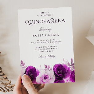 Paarse Lila Violet Rozen Floral Quinceanera Kaart