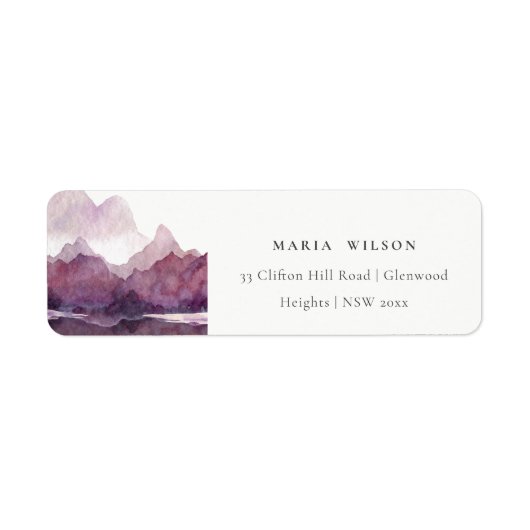 Paarse Lila Waterverf bergmeer Etiket (Voorkant)