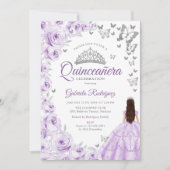 Paarse Lila Waterverf Bloemen Quinceanera Kaart (Voorkant)