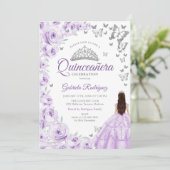 Paarse Lila Waterverf Bloemen Quinceanera Kaart (Staand voorkant)