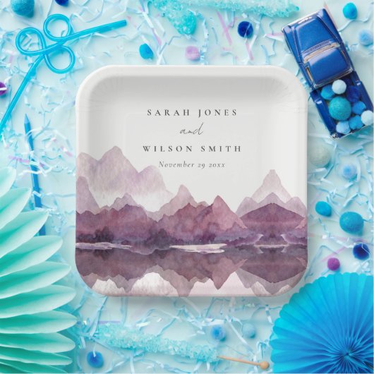 Paarse Lila Waterverf Bodemmeer Papieren Bordje (Feest)