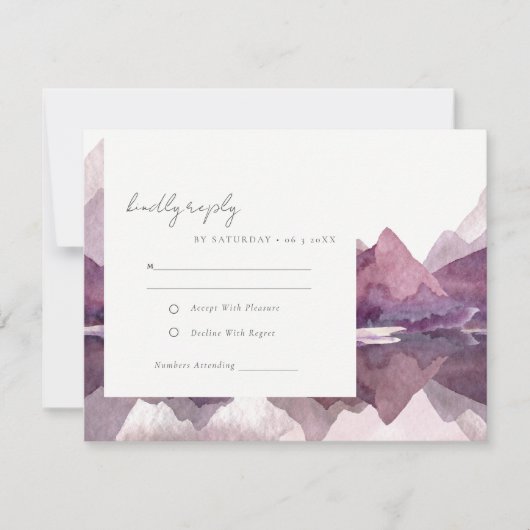 Paarse Lila Waterverf Bodemmeer RSVP Kaartje (Voorkant)