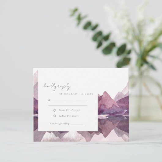 Paarse Lila Waterverf Bodemmeer RSVP Kaartje (Staand voorkant)