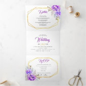 Paarse, lila waterverf en RSVP bruiloft Drieluik Uitnodiging (Binnen)