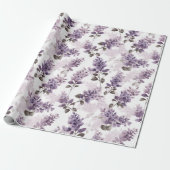 Paarse Lila Waterverf Floral Cadeaupapier (Uitgerold)