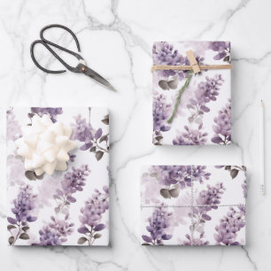 Paarse Lila Waterverf Floral Inpakpapier Vel