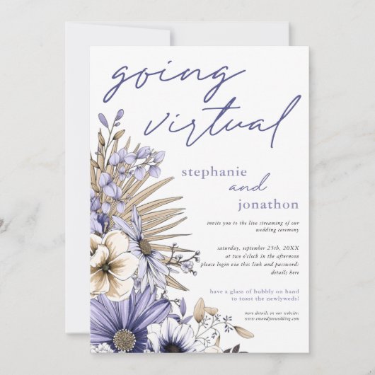 Paarse Lila Waterverf Florals Virtual Wedding Kaart (Voorkant)