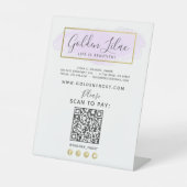 Paarse Lila Waterverf & Gold Scan om contact te be Reclamebord Met Voetstuk (Voorkant)