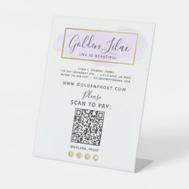 Paarse Lila Waterverf & Gold Scan om contact te be Reclamebord Met Voetstuk