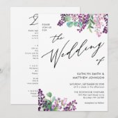 Paarse Lila Waterverf in één bruiloft Kaart (Voorkant / Achterkant)