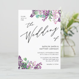 Paarse Lila Waterverf in één bruiloft Kaart