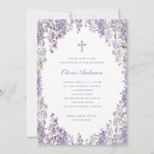  Paarse Lila | Waterverf Lijst doop Kaart (Voorkant)