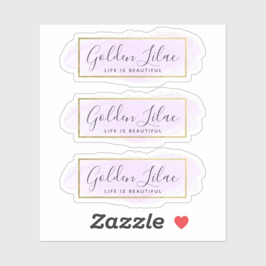 Paarse Lila Waterverf & Modern Goud 3-delig Logo Sticker (Vel)