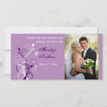 Paarse, Lila, White Floral Wedding Photo Card