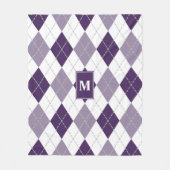 paarse lila witte argyle plaid monogrammed fleece deken (Voorkant)