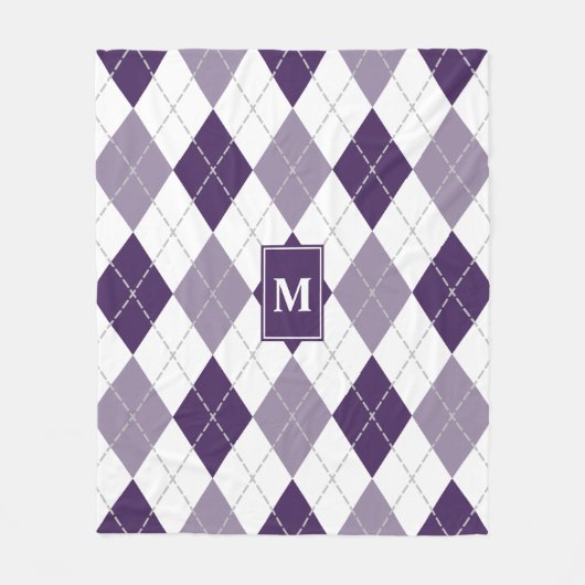 paarse lila witte argyle plaid monogrammed fleece deken (Voorkant)