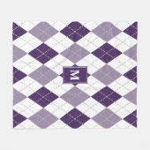 paarse lila witte argyle plaid monogrammed fleece deken (Voorkant (Horizontaal))