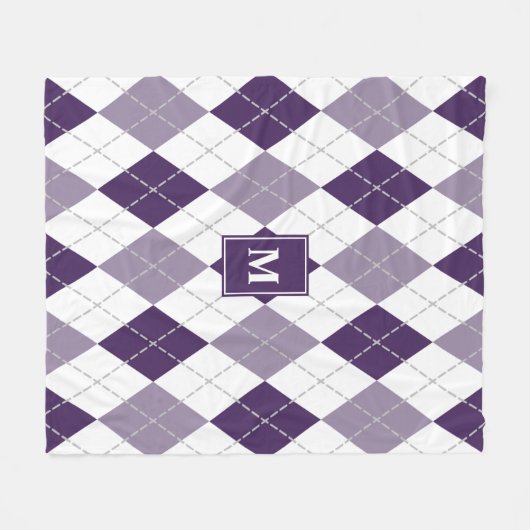 paarse lila witte argyle plaid monogrammed fleece deken (Voorkant (Horizontaal))