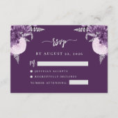 Paarse Lila Zilveren Bloemen Script Wedding RSVP Informatiekaartje (Voorkant)
