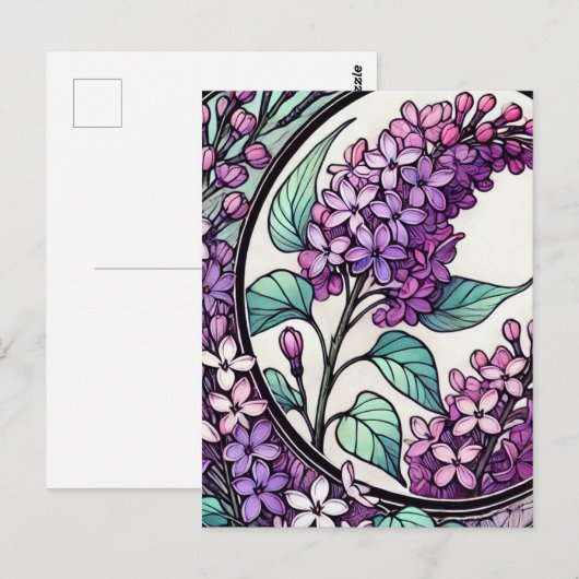 Paarse Lilacs Briefkaart (Voorkant / Achterkant)