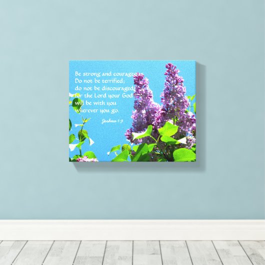 Paarse Lilacs Christelijke Schrift Canvas Print (Insitu (Houten vloer))