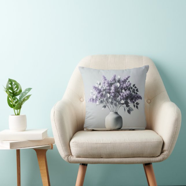 Paarse Lilacs en Silver Leaf Boeket Kussen (Stoel)