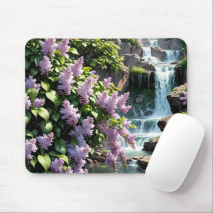 Paarse Lilacs en watervallen Muismat