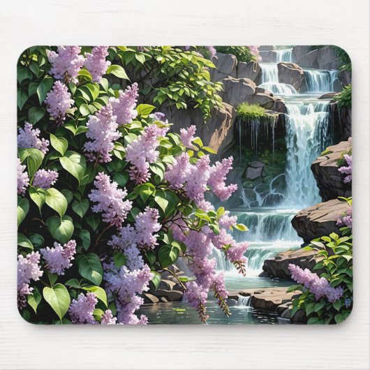 Paarse Lilacs en watervallen Muismat (Voorkant)