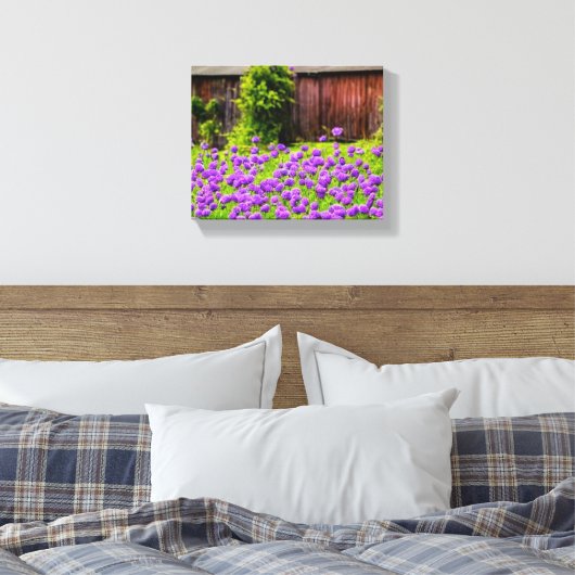 Paarse Lilacs in het land met een  schuur Canvas Afdruk (Insitu (Slaapkamer))