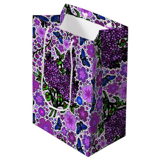 Paarse Lilacs Karner Blauwe Vlinders NH Symbolen Medium Cadeauzakje (Voorkant Gekanteld)