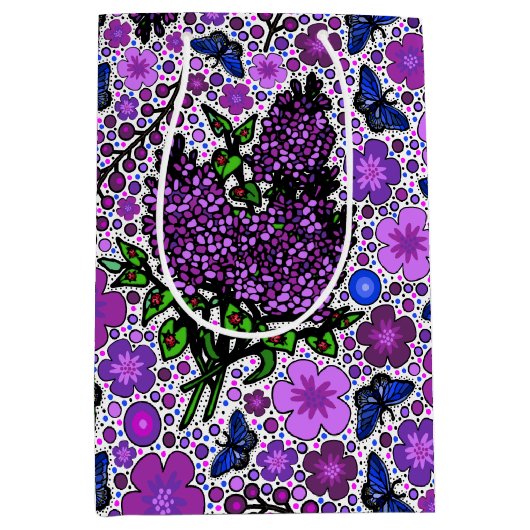 Paarse Lilacs Karner Blauwe Vlinders NH Symbolen Medium Cadeauzakje (Voorkant)