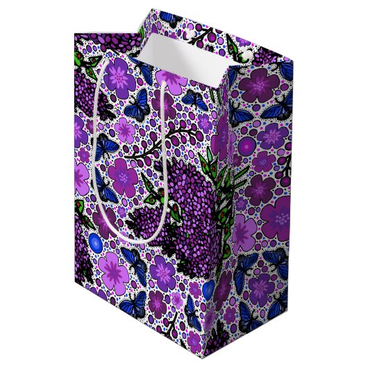 Paarse Lilacs Karner Blauwe Vlinders NH Symbolen Medium Cadeauzakje (Achterkant Gekanteld)