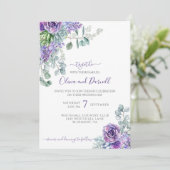 Paarse Lilacs & Succulents, Eucalyptus DIY Wedding Kaart (Staand voorkant)