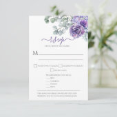 Paarse Lilacs & Succulents, Eucalyptus DIY Wedding RSVP Kaartje (Staand voorkant)
