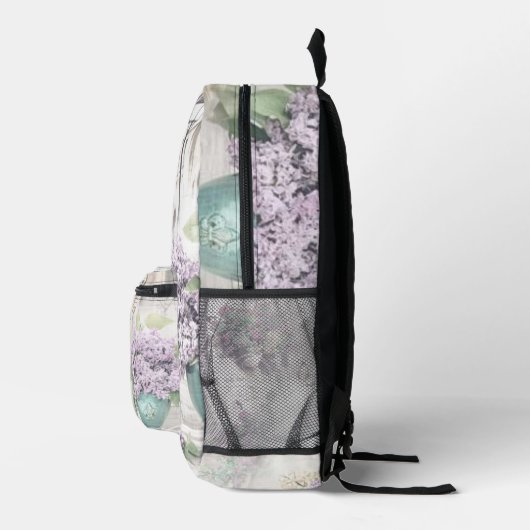 Paarse Lilacs Vaas Boeken European Street Bedrukte Rugzak (Rechts)