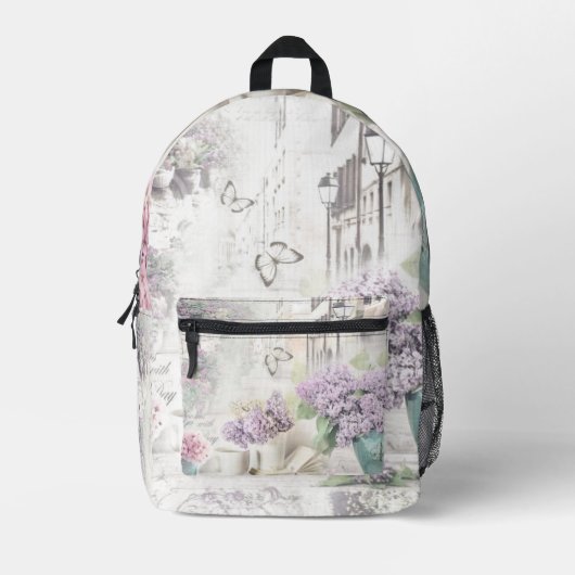 Paarse Lilacs Vaas Boeken European Street Bedrukte Rugzak (Voorkant)