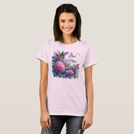 Paarse lila's Beste moeder Bloemen T-shirt (Voorkant volledig)