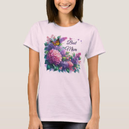 Paarse lila's Beste moeder Bloemen T-shirt