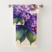 Paarse lila's Bloemen Monogram Handdoek Set (Insitu)