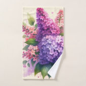 Paarse lila's Bloemen Monogram Handdoek Set (Handdoek)