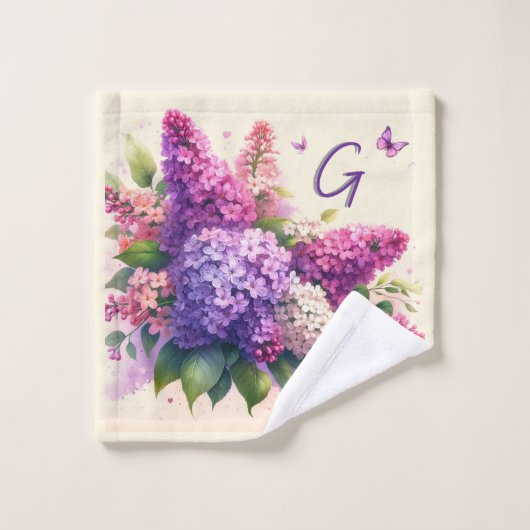 Paarse lila's Bloemen Monogram Handdoek Set (Wasdoekje)