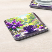  Paarse lila's en koffie Bier Onderzetter (Linkerzijde)