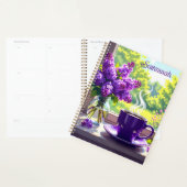 Paarse lila's en koffie gepersonaliseerd Planner (Display)
