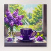  Paarse lila's en koffie Legpuzzel (Verticaal)