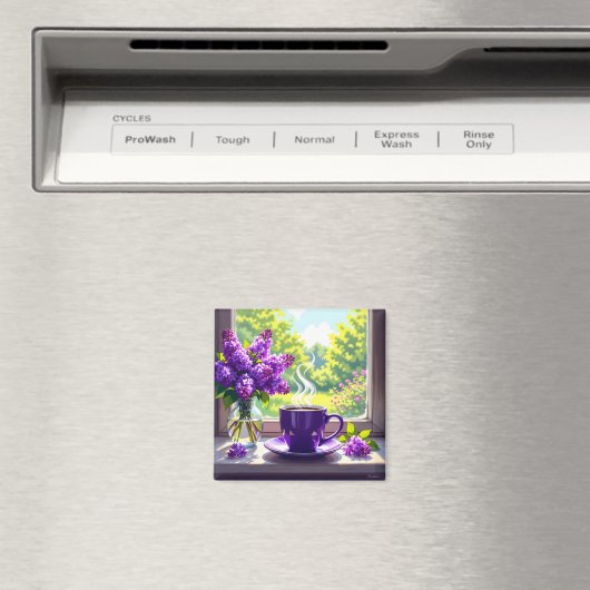  Paarse lila's en koffie Magneet (Insitu (Vaatwasser))