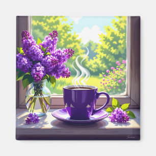 Paarse lila's en koffie Magneet