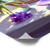  Paarse lila's en koffie Poster (Hoek)