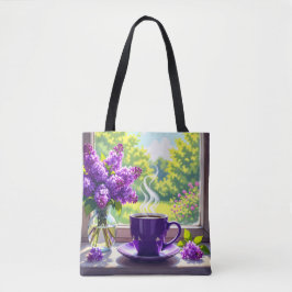  Paarse lila's en koffie Tote Bag