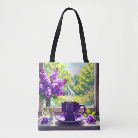  Paarse lila's en koffie Tote Bag (Voorkant)