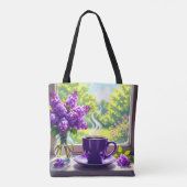  Paarse lila's en koffie Tote Bag (Achterkant)